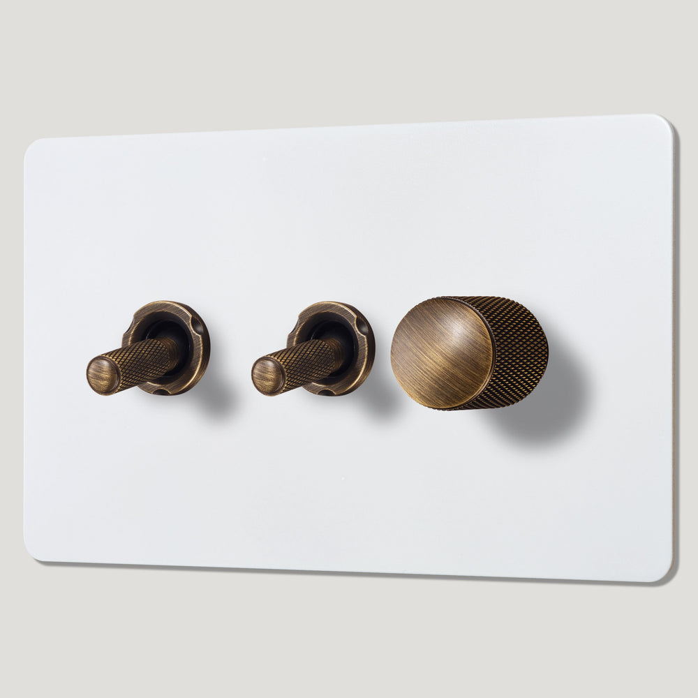 KEPLER 3G Paintable Mixed Switch 2Toggle/ 1Dimmer - Antique Brass