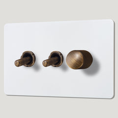 Plank Hardware Electric KEPLER 3G Paintable Mixed Switch 2Toggle/ 1Dimmer - Antique Brass
