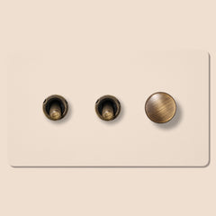 Plank Hardware Electric KEPLER 3G Paintable Mixed Switch 2Toggle/ 1Dimmer - Antique Brass