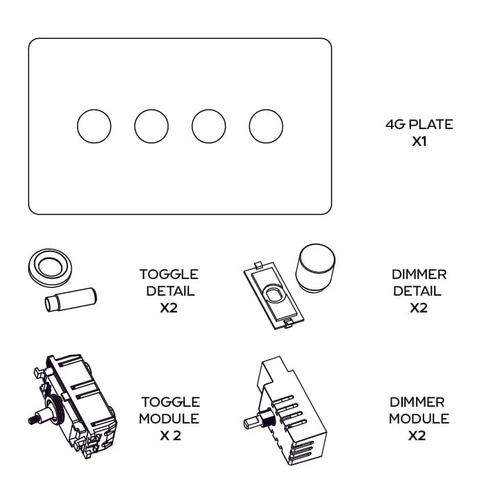 Plank Hardware Electric KEPLER 3G Paintable Mixed Switch 2Toggle/ 1Dimmer - Brass