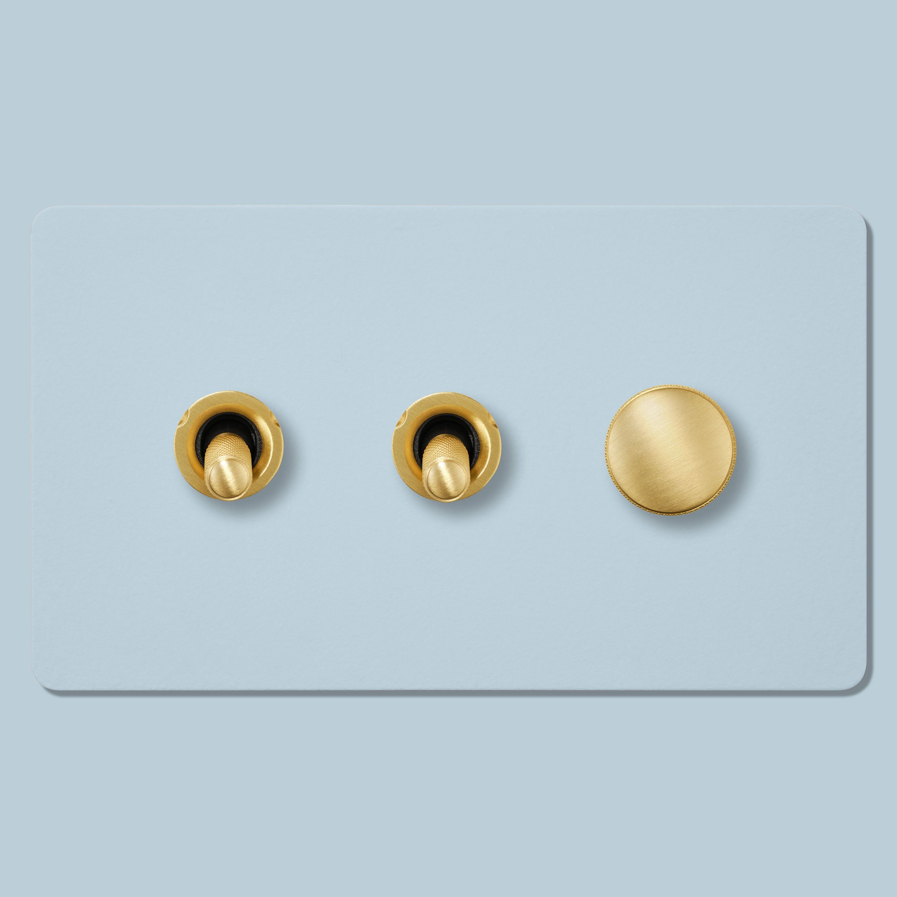 Plank Hardware Electric KEPLER 3G Paintable Mixed Switch 2Toggle/ 1Dimmer - Brass