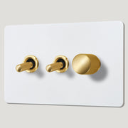 Plank Hardware Electric KEPLER 3G Paintable Mixed Switch 2Toggle/ 1Dimmer - Brass