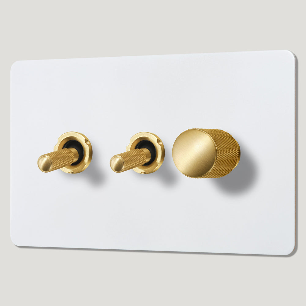 KEPLER 3G Paintable Mixed Switch 2Toggle/ 1Dimmer - Brass