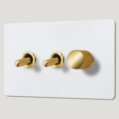 Plank Hardware Electric KEPLER 3G Paintable Mixed Switch 2Toggle/ 1Dimmer - Brass