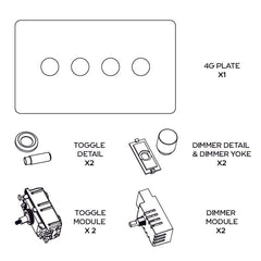 Plank Hardware Electric KEPLER 4G Knurled Mixed Switch 2 Toggle / 2 Dimmer - Antique Brass