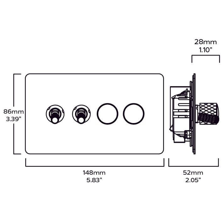 Plank Hardware Electric KEPLER 4G Knurled Mixed Switch 2 Toggle / 2 Dimmer - Antique Brass
