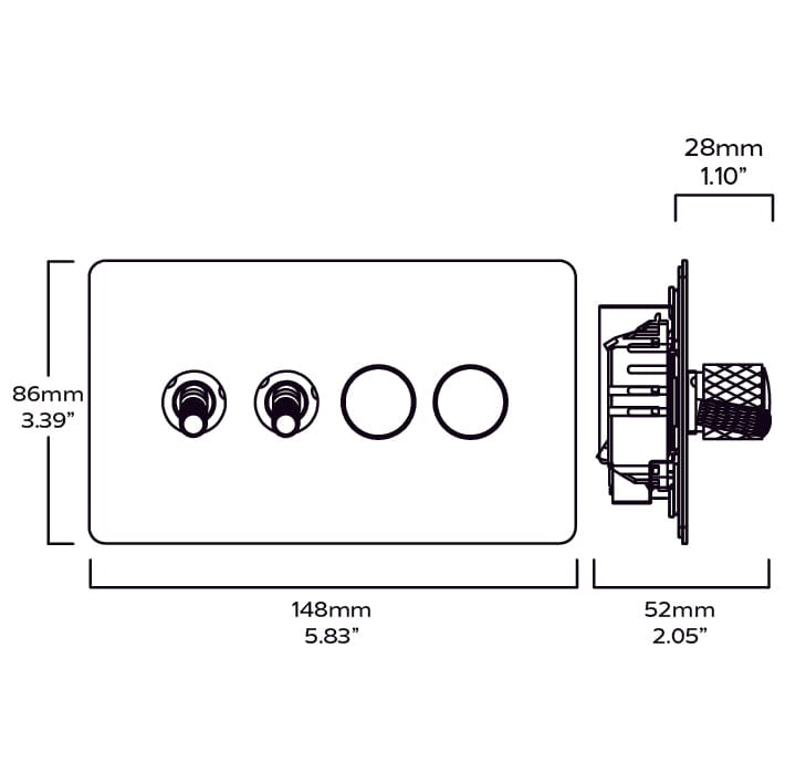 Plank Hardware Electric KEPLER 4G Knurled Mixed Switch 2Toggle / 2Dimmer - Brass