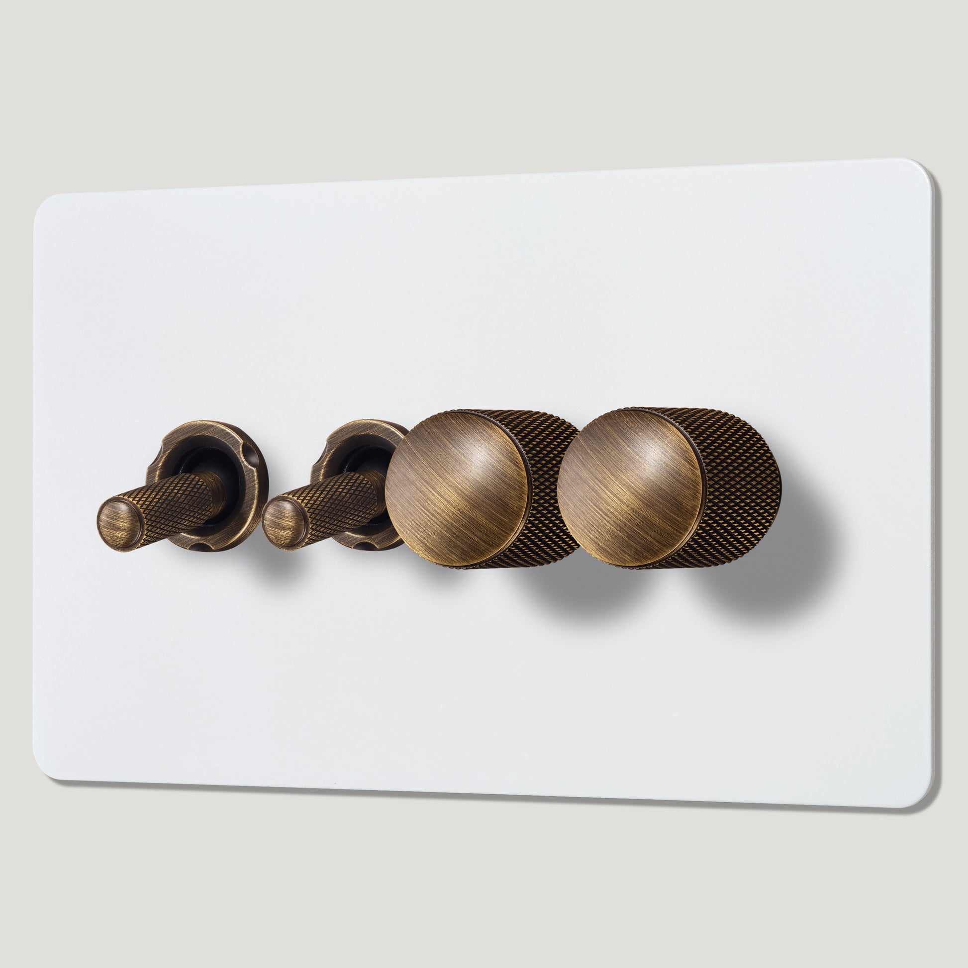 Plank Hardware Electric KEPLER 4G Paintable Mixed Switch 2Toggle/ 2Dimmer - Antique Brass