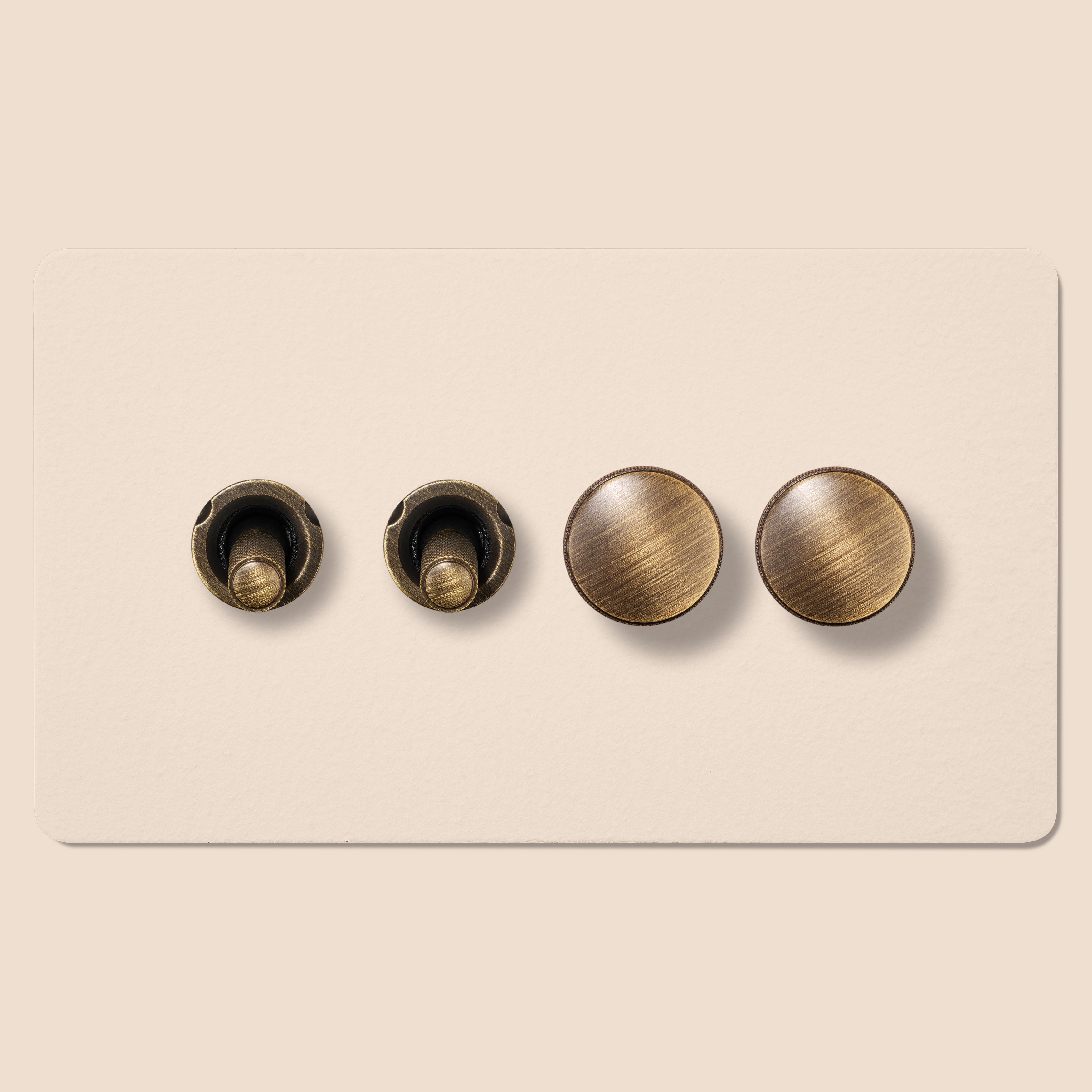 Plank Hardware Electric KEPLER 4G Paintable Mixed Switch 2Toggle/ 2Dimmer - Antique Brass