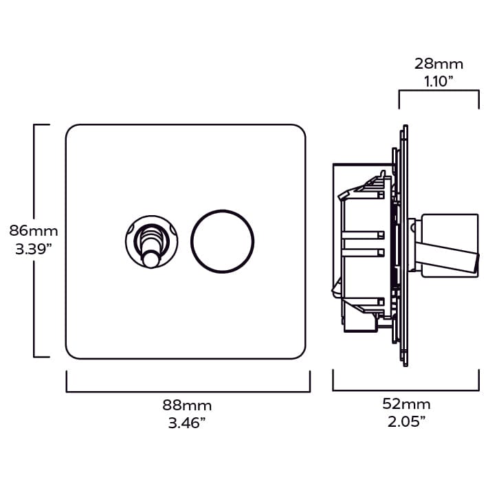 Plank Hardware Electric MAXWELL 2G Smooth Mixed Switch 1Toggle / 1Dimmer - Brass