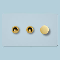 Plank Hardware Electric MAXWELL 3G Paintable Mixed Switch 2Toggle/ 1Dimmer - Brass