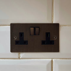 Plank Hardware Electric SYLVIE Double Plug Socket - Antique Brass (Black Insert)