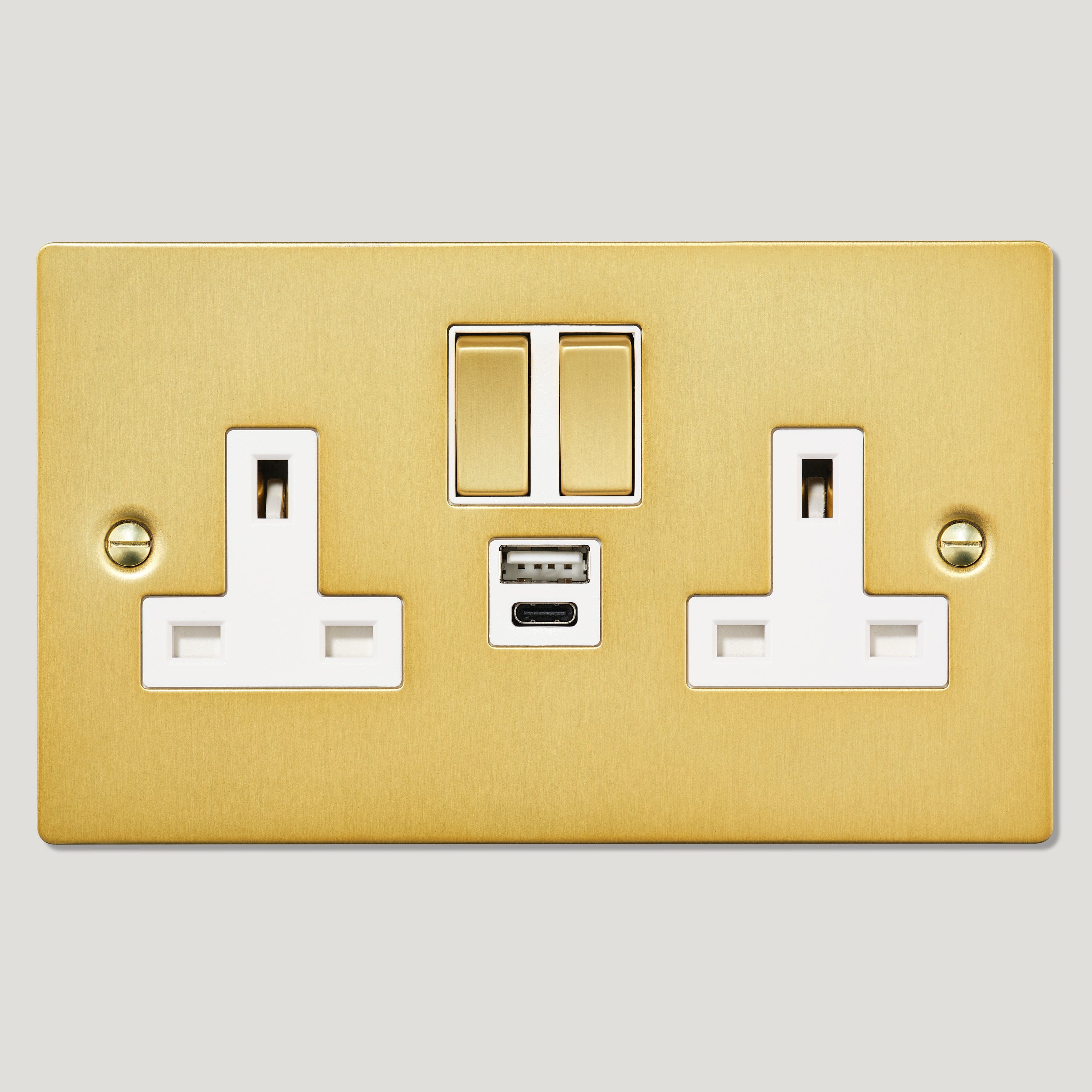 Plank Hardware Electric USB Plug Socket (White Insert) SYLVIE Double USB Plug Socket - Brass (White Insert)