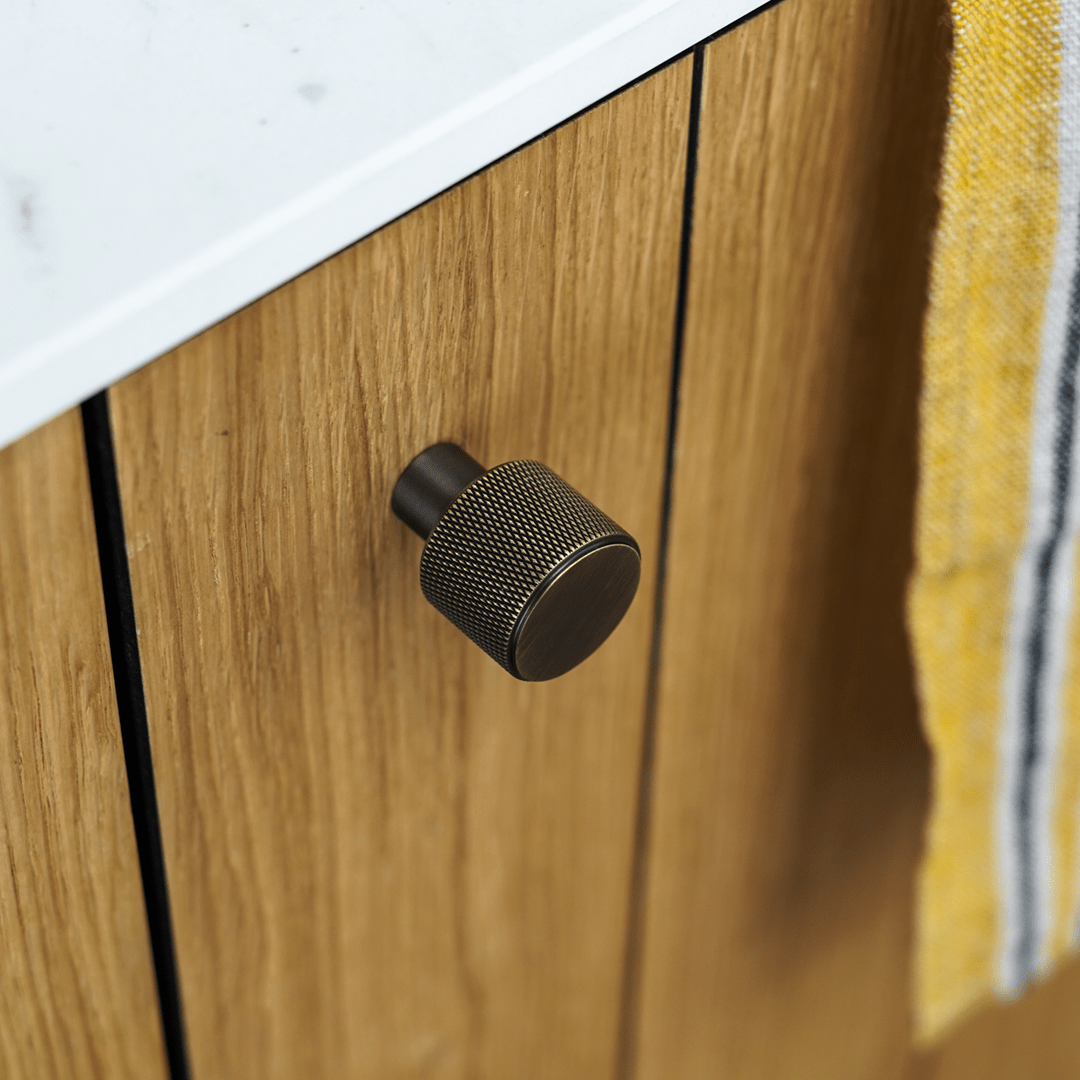 Plank Hardware Handles & Knobs REVILL Knurled Button Knob - Antique Brass