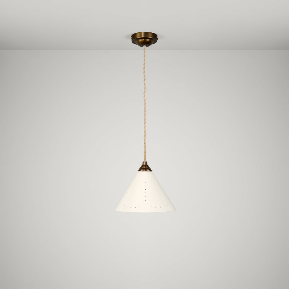 VESPER Conical Pendant Light - Cream Enamel & Antique Brass