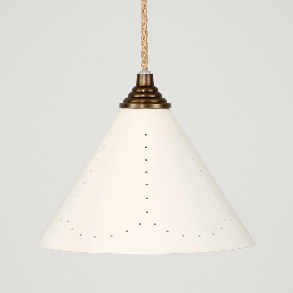 Plank Hardware Lighting VESPER Conical Pendant Light - Cream Enamel & Antique Brass