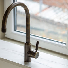 Plank Hardware Taps PORTMAN Grooved Kitchen Mixer Tap - Antique Brass