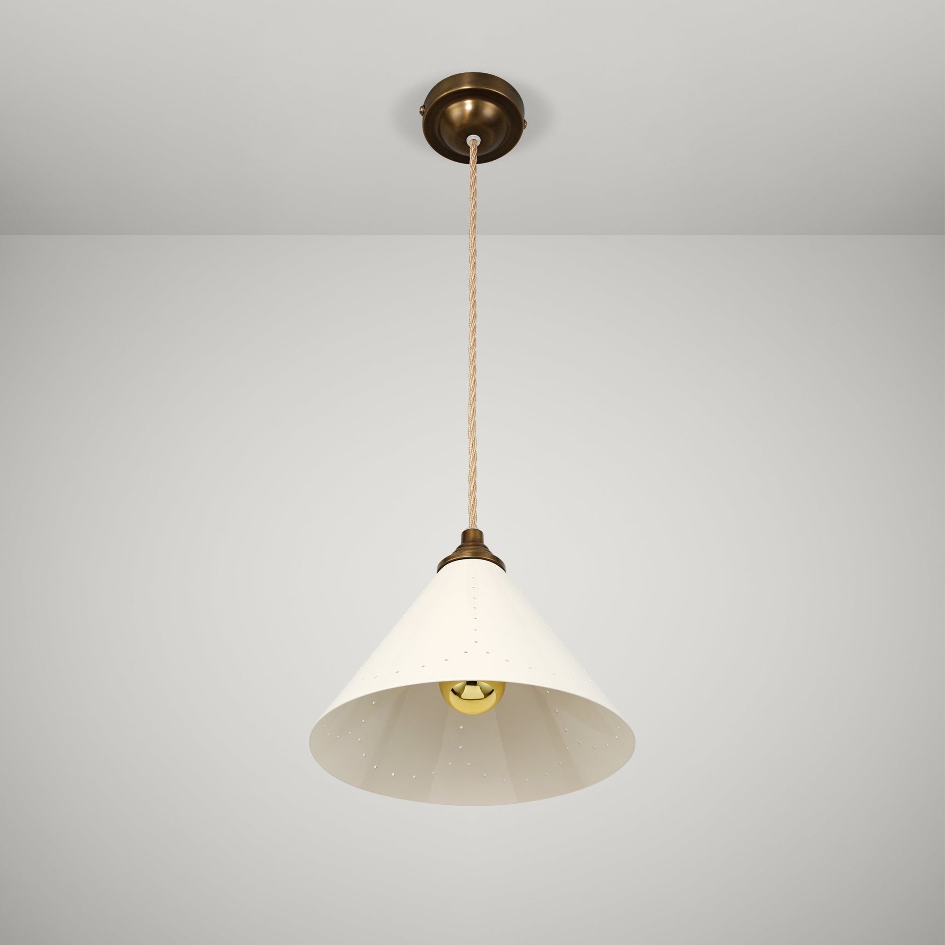 VESPER Conical Pendant Light - Cream Enamel & Antique Brass - Plank Hardware