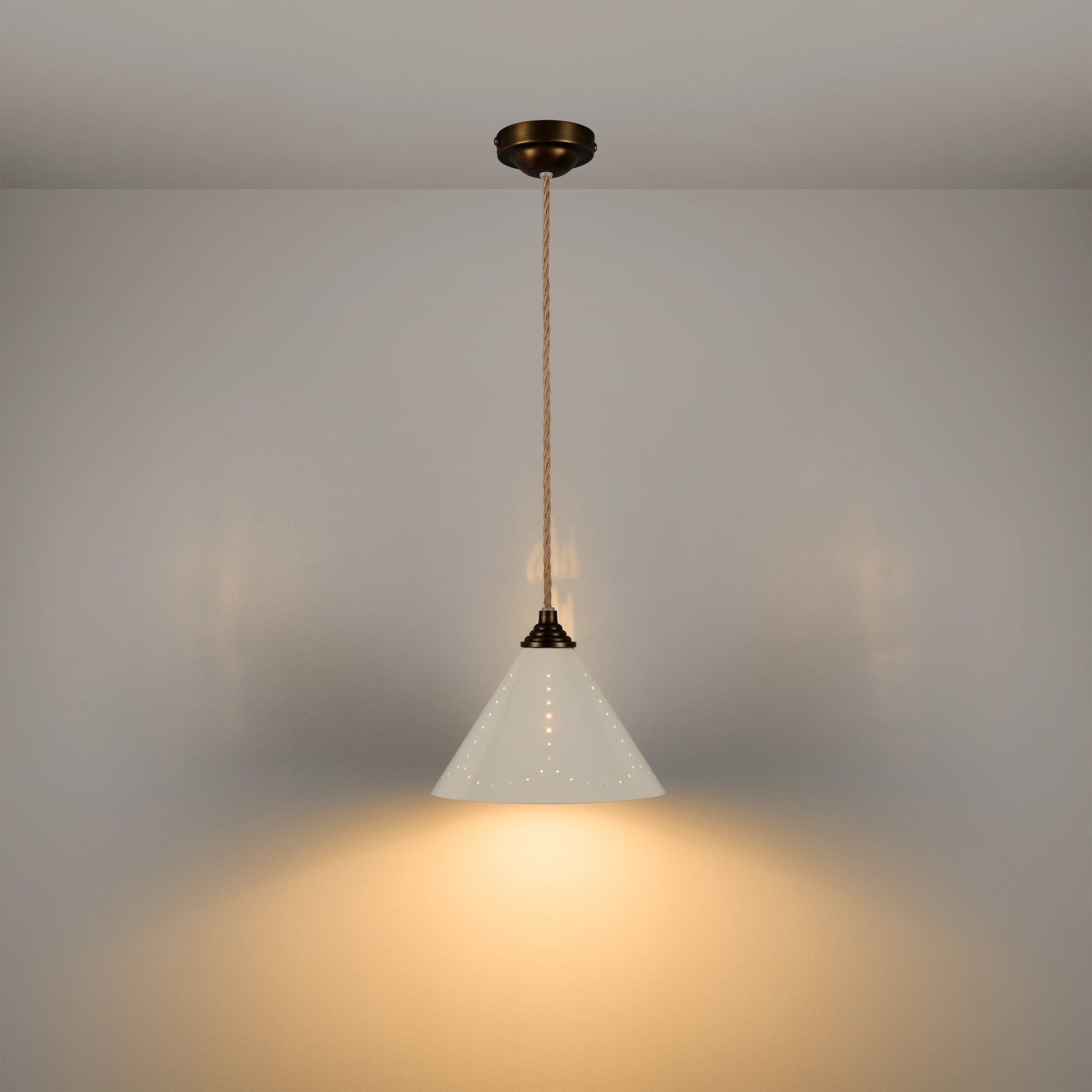 VESPER Conical Pendant Light - Cream Enamel & Antique Brass - Plank Hardware