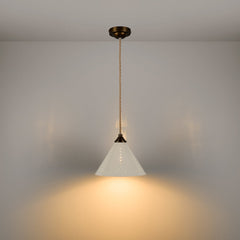 VESPER Conical Pendant Light - Cream Enamel & Antique Brass - Plank Hardware