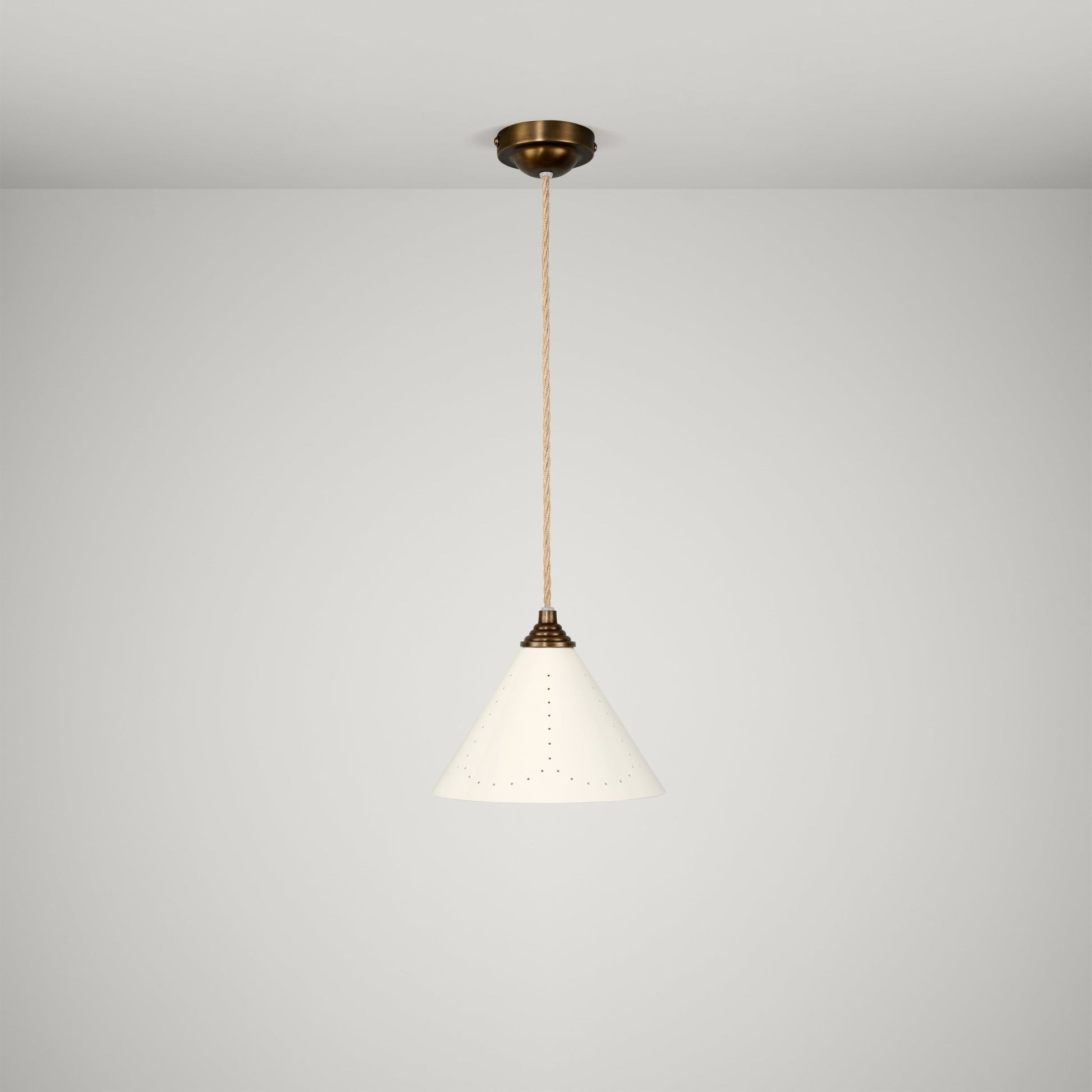 VESPER Conical Pendant Light - Cream Enamel & Antique Brass - Plank Hardware