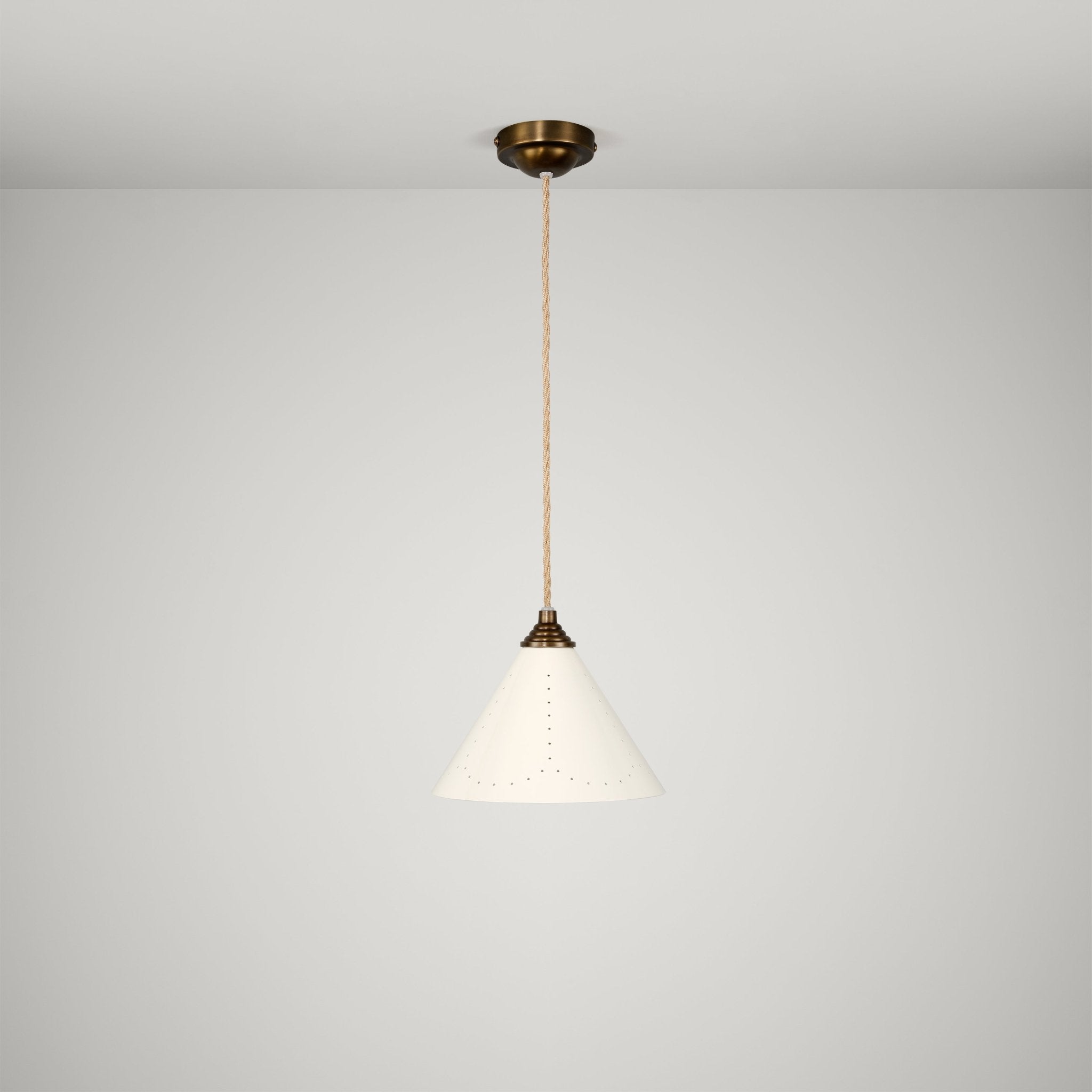 VESPER Conical Pendant Light - Cream Enamel & Antique Brass - Plank Hardware