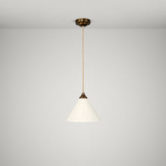 VESPER Conical Pendant Light - Cream Enamel & Antique Brass - Plank Hardware