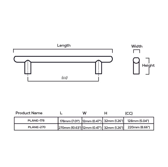 Plank Hardware Handles & Knobs PLANE Minimalist T-Bar Handle - Black