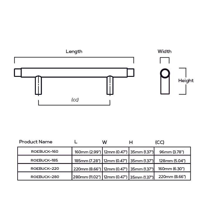 Plank Hardware Handles & Knobs ROEBUCK Smooth T-Bar Handle - Black